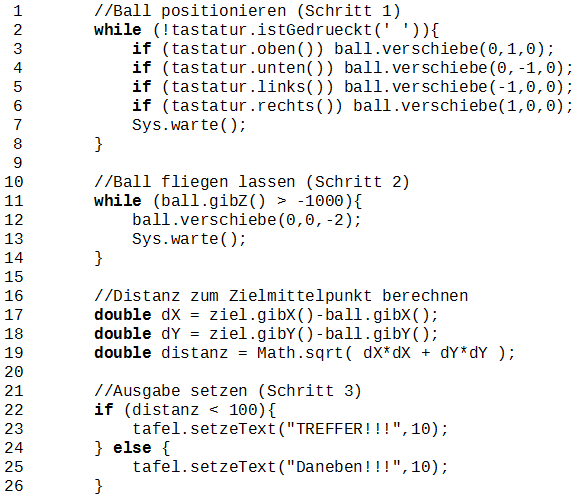 Quellcode Ball positionieren