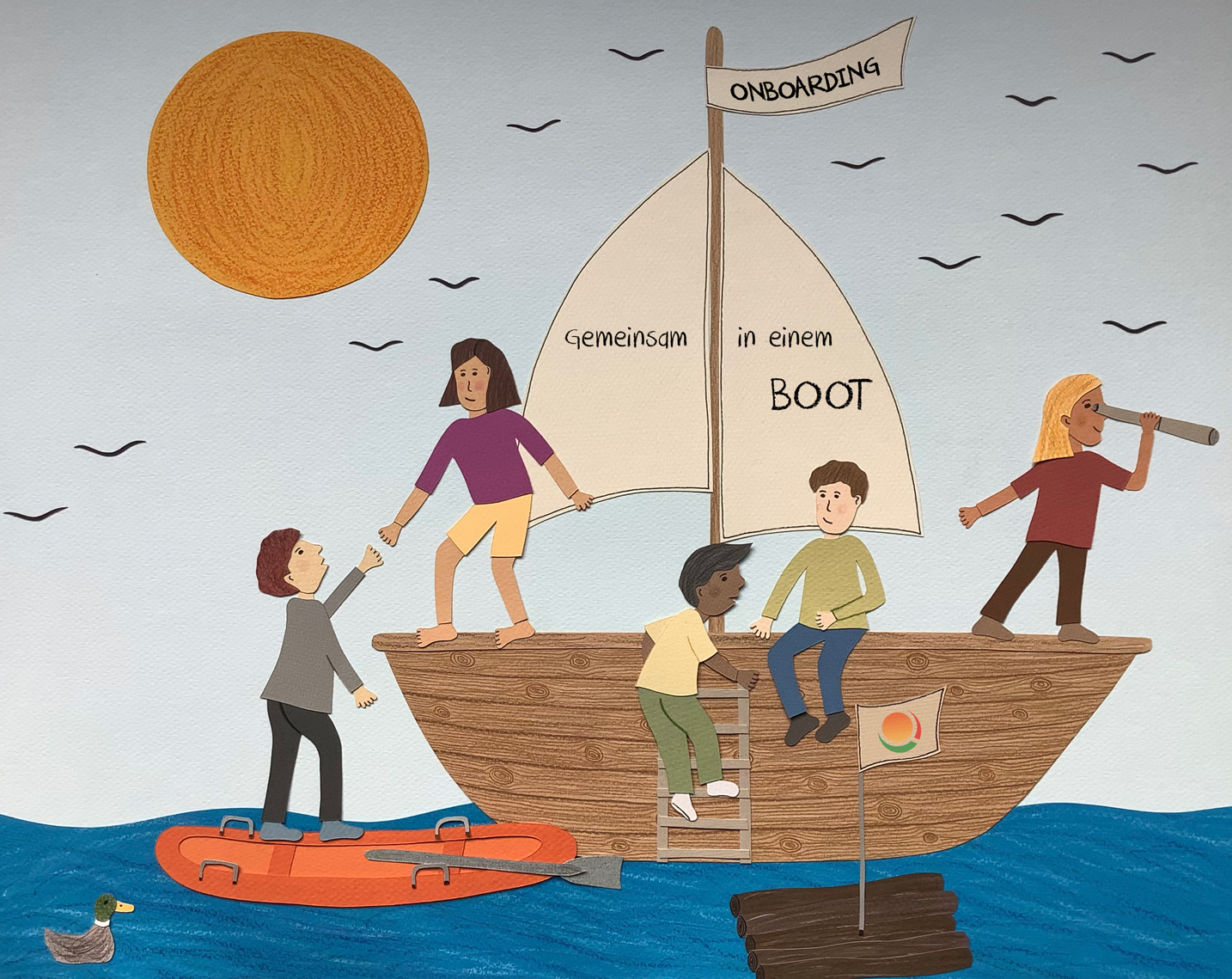 Menschen, die in ein Boot geholt werden